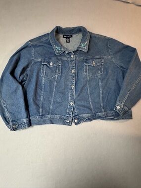 Denim&Co Blue Denim Jacket with Embroidered Collar